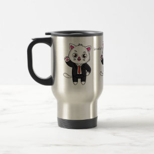 Cute kitten cat in business suit cartoon travel mug