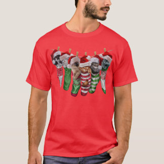 Cute Kitten Cat in Christmas Holiday Themed Socks  T-Shirt