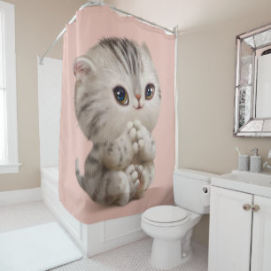 Cute Kitten Cat Kitty Cat Watercolor Modern Pink Shower Curtain