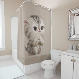 Cute Kitten Cat Kitty Cat Watercolor Tan Shower Cu Curtain