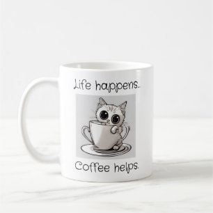 Cute Kitten Cat Life Happens Coffee Helps Mug