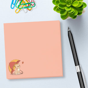 Cute Kitten Cat Red Yellow Umbrella Fall Pink Post-it Notes