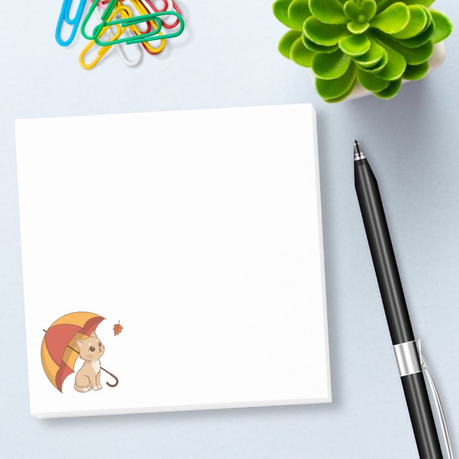Cute Kitten Cat Red Yellow Umbrella Fall Post-it Notes (Creator Uploaded)
