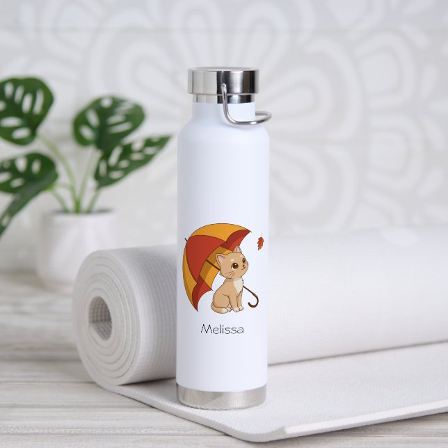 Cute Kitten Cat Red Yellow Umbrella Fall Water Bottle (Yoga (Rotated))