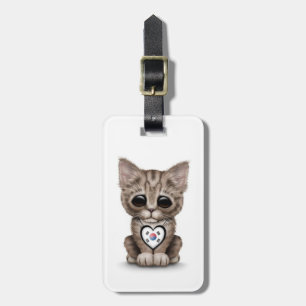 Cute Kitten Cat with South Korean Heart, white Luggage Tag