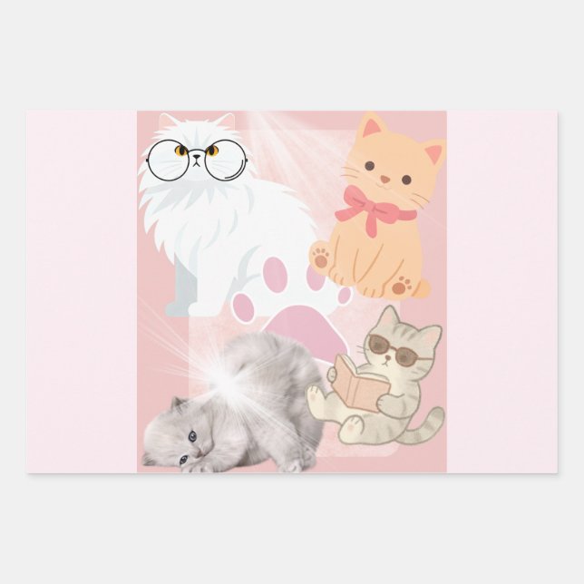 Cute Kitten Cats Pink Pattern Gift Wrapping Paper  (Front)
