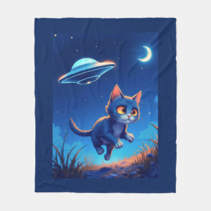 Cute Kitten Chased by a UFO Fleece Blanket