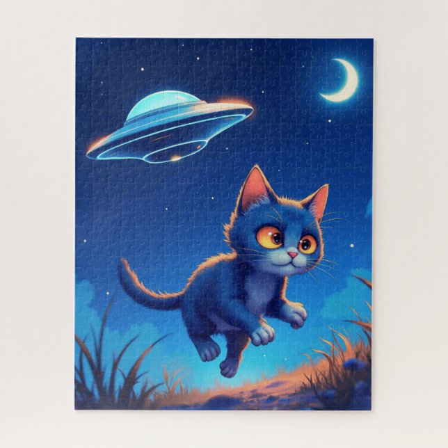 Cute Kitten Chased by a UFO Jigsaw Puzzle (Vertical)