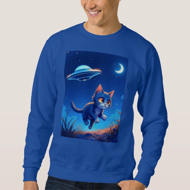 Cute Kitten Chased by a UFO Sweatshirt (Front)