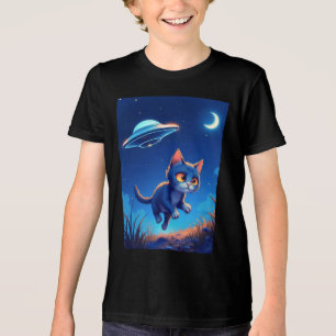Cute Kitten Chased by a UFO Tri-Blend Shirt