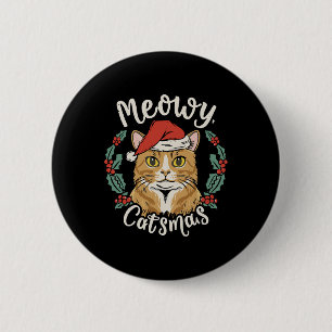 Cute Kitten Christmas Santa Hat Meowy Catmas Men W 6 Cm Round Badge
