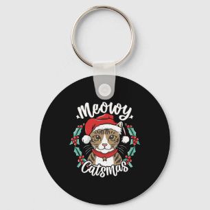 Cute Kitten Christmas Santa Hat Meowy Catmas Men W Key Ring