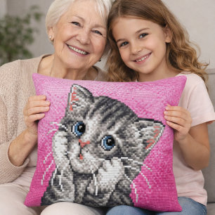 Cute Kitten Cross Stitch Throw Pillow