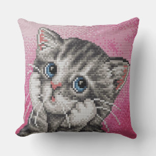 Cute Kitten Cross Stitch Throw Pillow