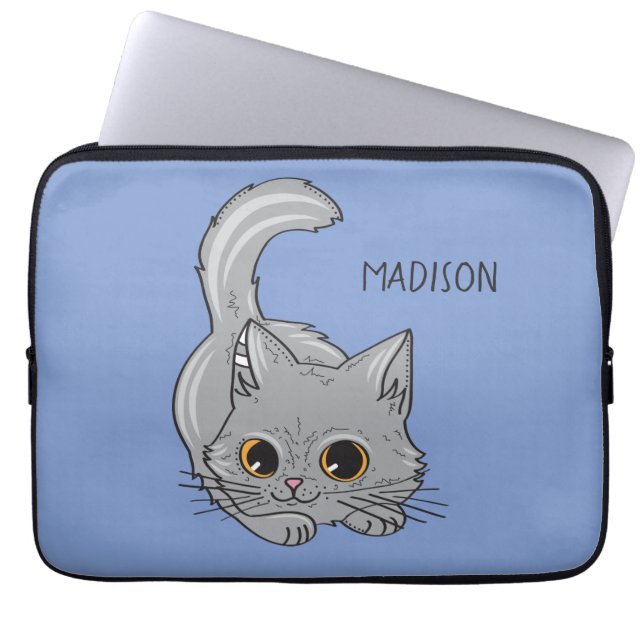 Cute Kitten custom name & colour laptop sleeves (Front)