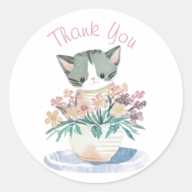 Cute Kitten | Daughters Birthday Thank You  Classic Round Sticker (Front)