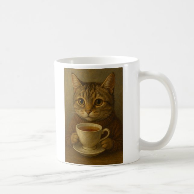 Cute kitten drinking tea with you. coffee mug (Right)
