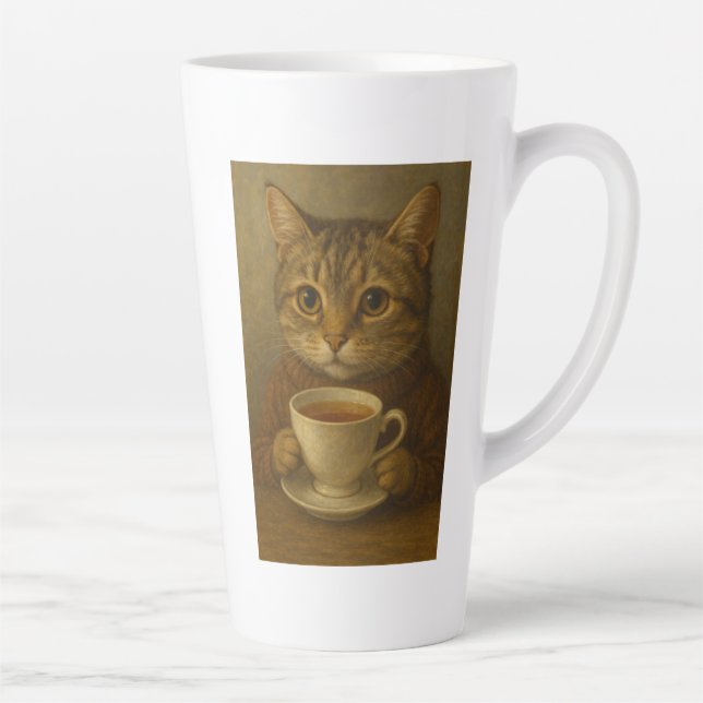 Cute kitten drinking tea with you. latte mug (Right)