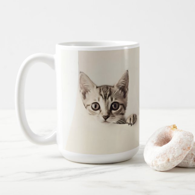 Cute Kitten Face Coffee Mug (With Donut)