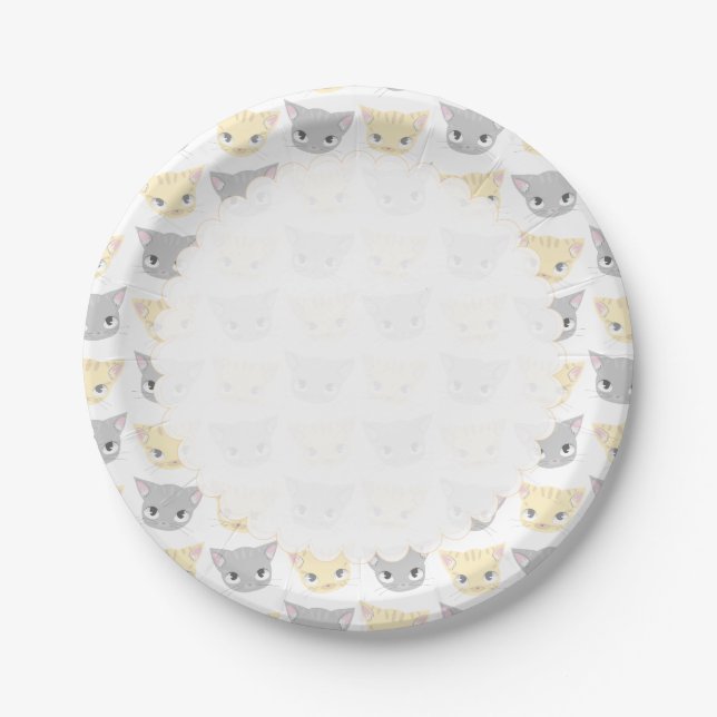 Cute Kitten Face Pattern Paper Plate (Front)