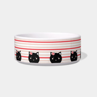 Cute Kitten Face Stripes Pink Coral Bowl