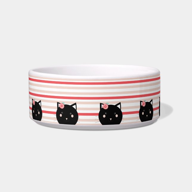 Cute Kitten Face Stripes Pink Coral Bowl (Front)