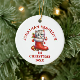 Cute Kitten First Christmas Personalised Ceramic Tree Decoration