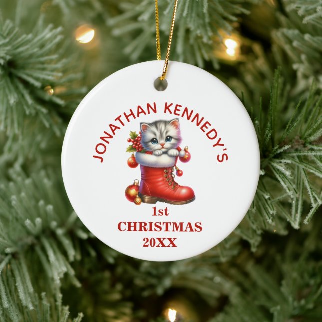 Cute Kitten First Christmas Personalised Ceramic Tree Decoration (Tree)