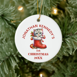 Cute Kitten First Christmas Personalized Ceramic Tree Decoration