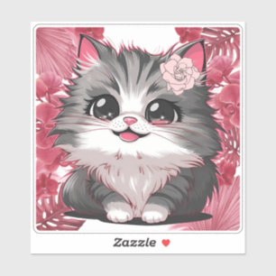 Cute Kitten Floral Decorative Sticker