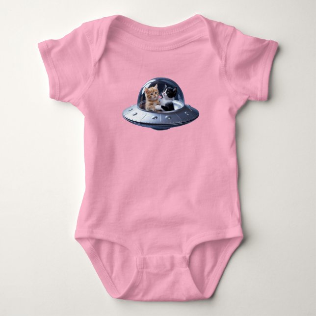Cute Kitten Flying Saucer Baby Bodysuit (Front)
