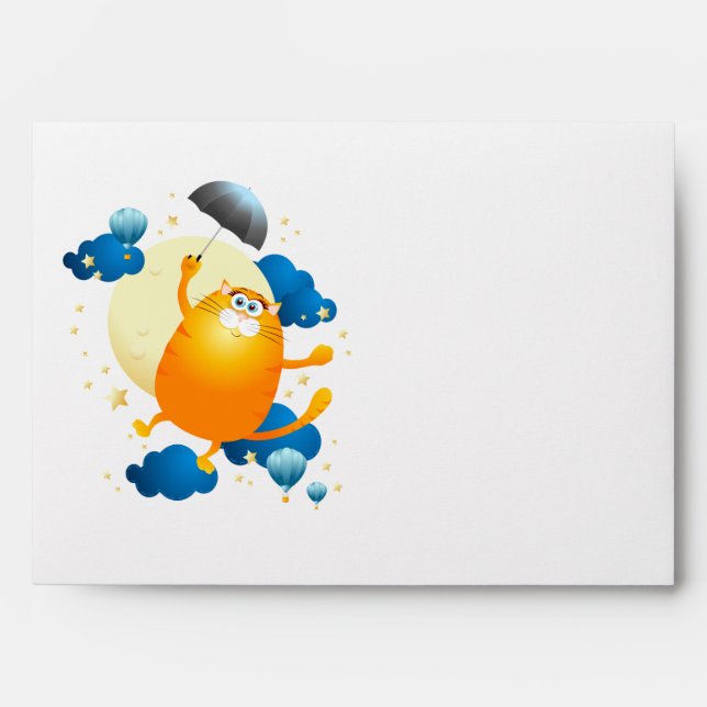 Cute Kitten Flying with Umbrella Envelope (Front)