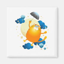 Cute Kitten Flying with Umbrella