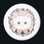 Cute Kitten Framed by Flowers Magnet<br><div class="desc">Cute illustration of a white kitten framed by a floral wreath.</div>