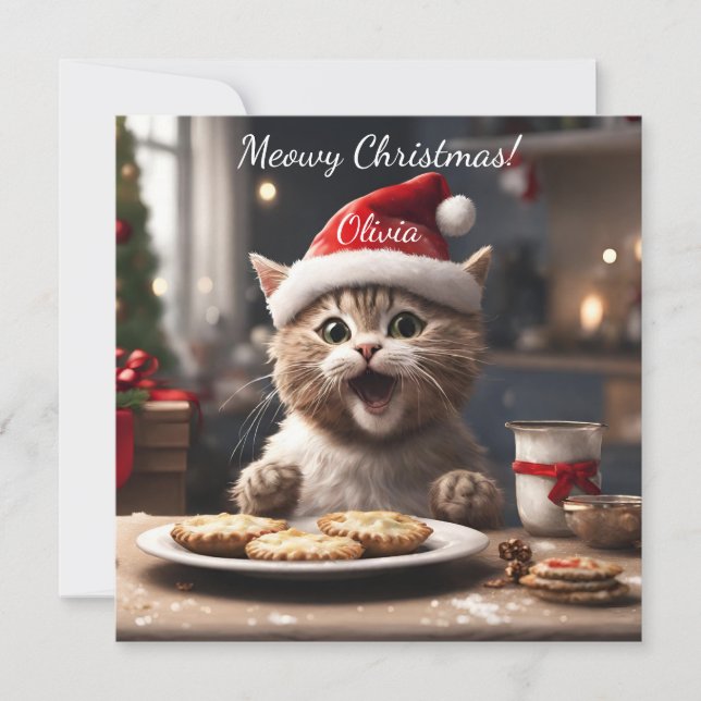 Cute Kitten Funny Santa Cat Christmas  Holiday Card (Front)