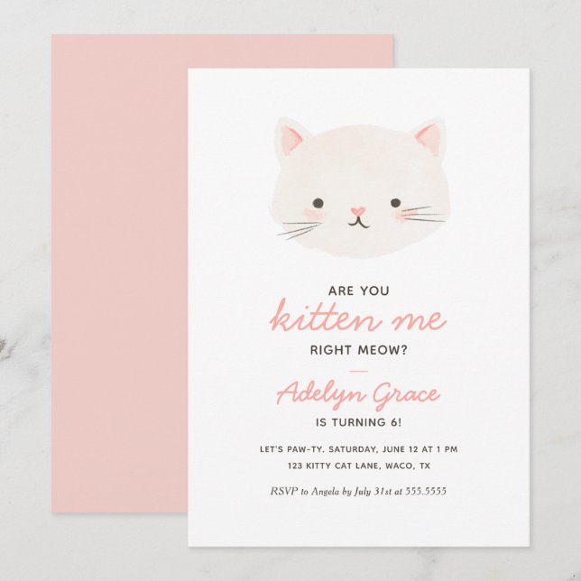 Cute Kitten Girl Birthday Invitation (Front/Back)