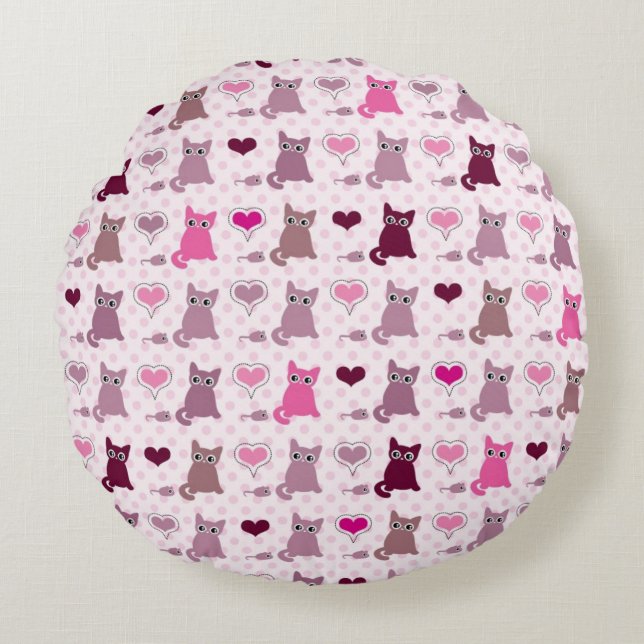 Cute kitten girls pattern round cushion (Front)