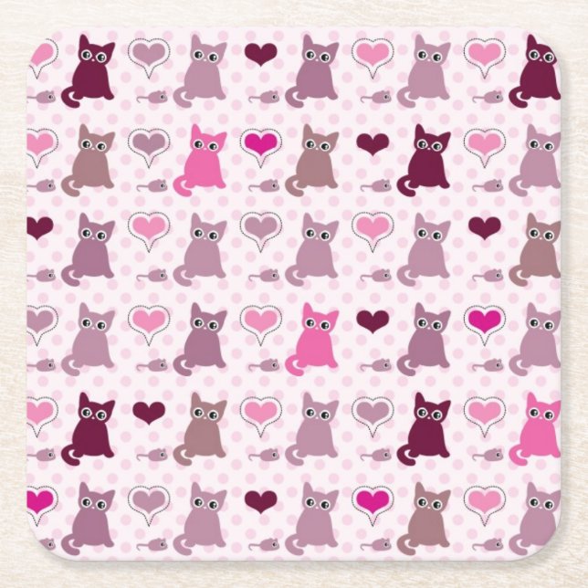 Cute kitten girls pattern square paper coaster (Front)