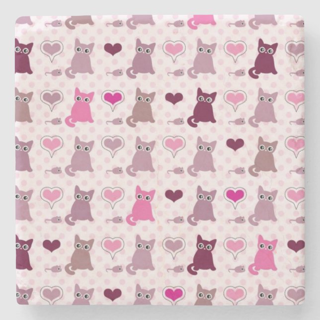 Cute kitten girls pattern stone coaster (Front)