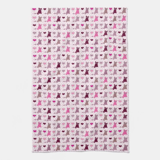 Cute kitten girls pattern tea towel (Vertical)