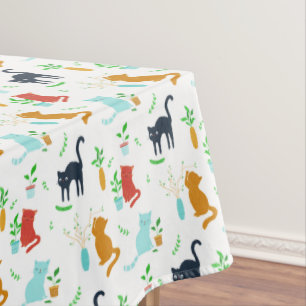 Cute Kitten Greenery Adventure Tablecloth