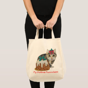 cute kitten grey tabby cat dressed for christmas tote bag