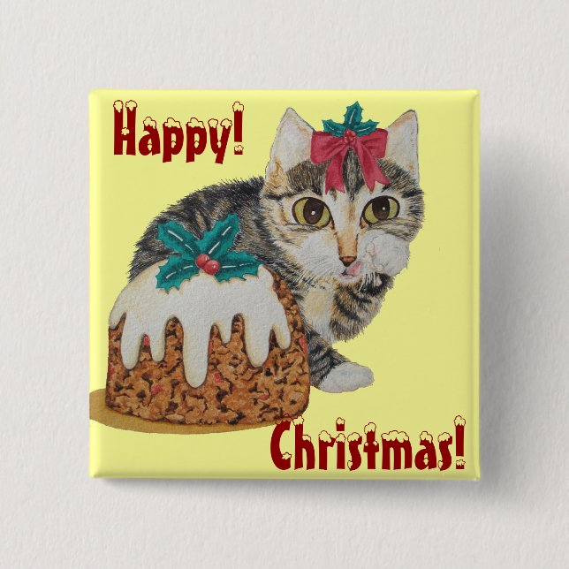 cute kitten grey tabby licking paw christmas 15 cm square badge (Front)