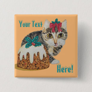 cute kitten grey tabby licking paw christmas 15 cm square badge