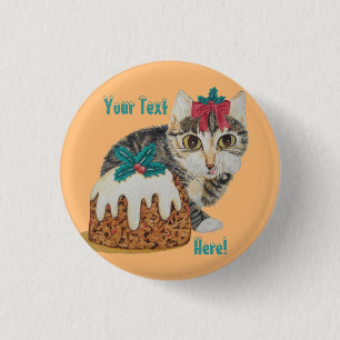 cute kitten grey tabby licking paw christmas 3 cm round badge