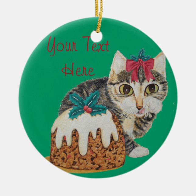 cute kitten grey tabby licking paw christmas ceramic tree decoration (Front)