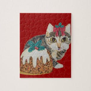 cute kitten grey tabby licking paw christmas jigsaw puzzle