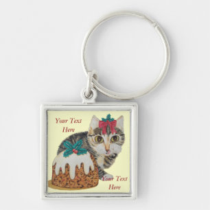 cute kitten grey tabby licking paw christmas key ring