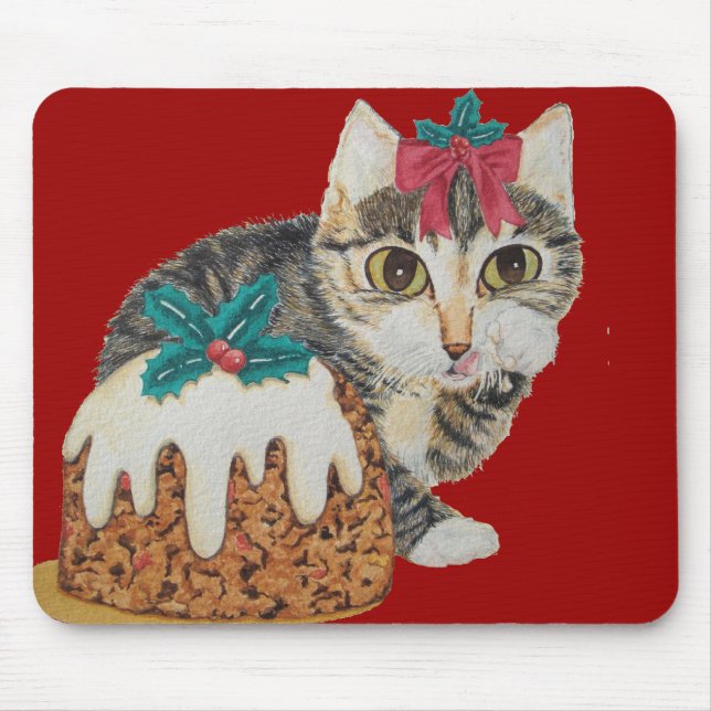 cute kitten grey tabby licking paw christmas mouse mat (Front)