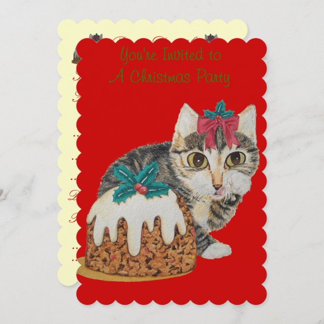 cute kitten grey tabby licking paw christmas party invitation (Front/Back)